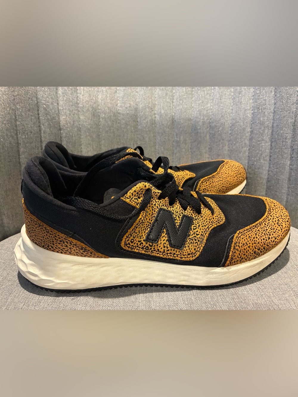 New Balance X-70 Womens 9 Black Leopard Fresh Foam Animal Print Casual Shoes